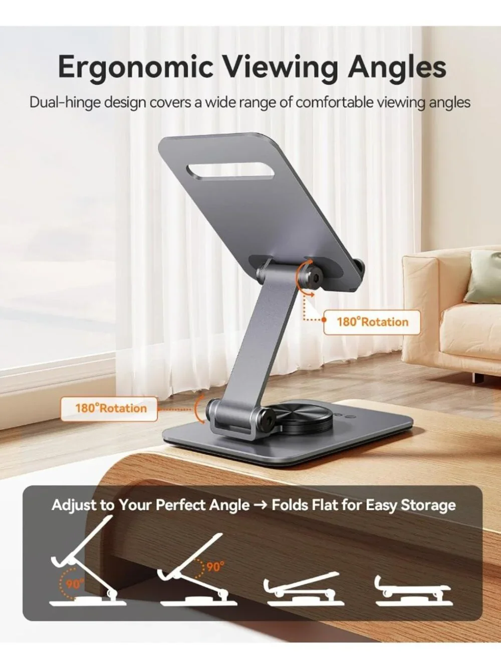 Adjustable Aluminum Phone Stand for Desk, 360° Rotating Metal Holder for
